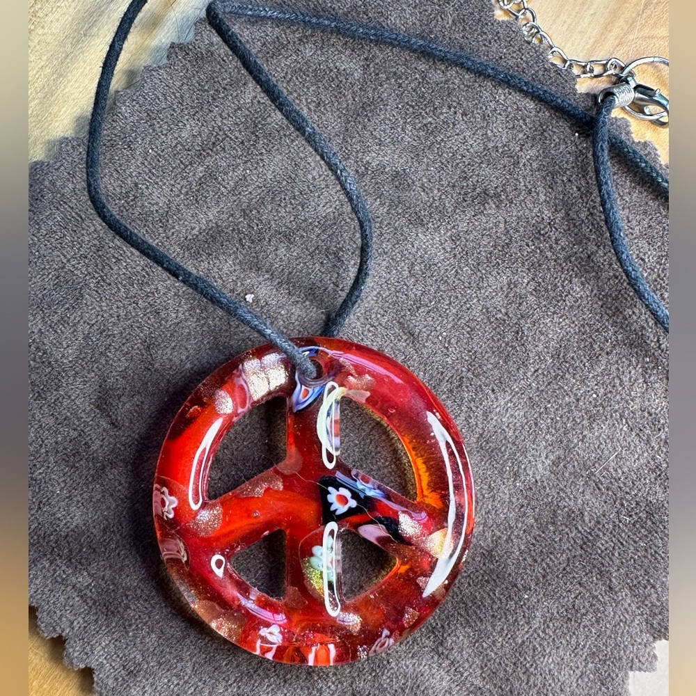 Red Glass Peace Necklace